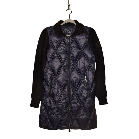 BERNARDO NEW $215 Knit Sleeve Diamond‎ Quilt Puffer Coat Navy XS - Picture 3 of 7